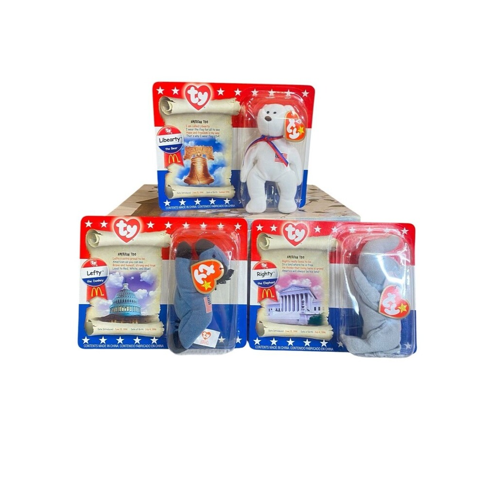 Ty McDonalds Teenie Beanie Babies American Trio Libearty Lefty Righty Set 2000